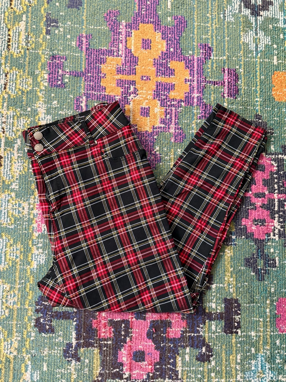 Red and Black Tartan Skinny Pants